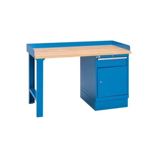 Lista International Industrial Workbench w/Leg, 1 Drawer Cabinet w/Shelf, Butcher Block Top - Blue XSWB30-60BT/BB - main
